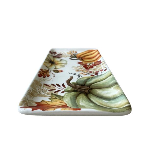 Maxcera Pumpkin Serving Platter 11x5 Ceramic Fall Harvest Thanksgiving NEW - Picture 4 of 11